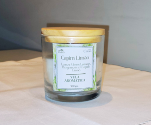 Vela Aromática Pote de Vidro (tampa de madeira) 200g