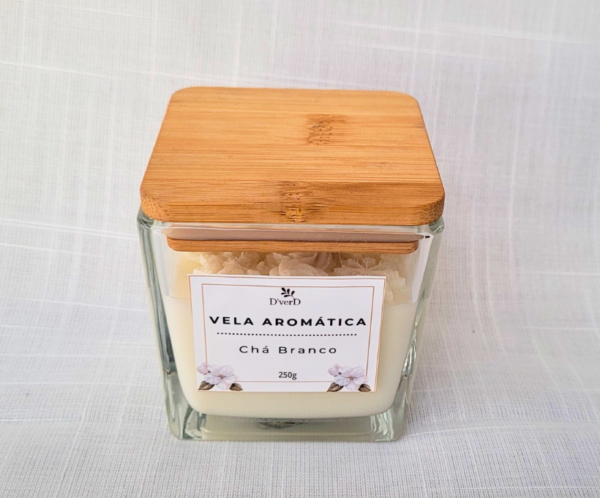 vela 230g2 Vela Aromática Pote de Vidro Quadrado (tampa de Bamboo) 250g