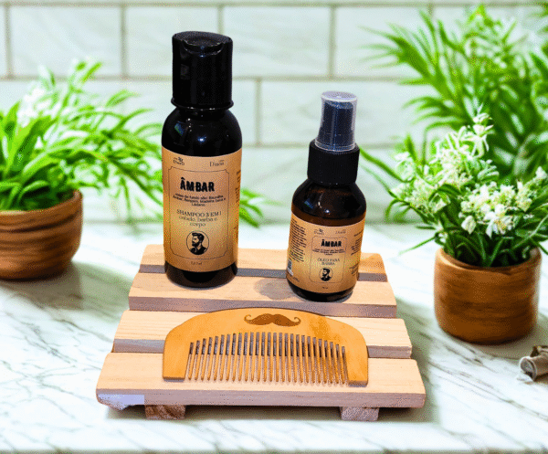 3 Kit Artesanal de Tratamento de Barba - Linha D'Man Ambar