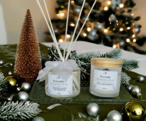 kit natal luz2 Kit Natal Luz - Aromatizador + Vela Serenità + Bandeja Cristal