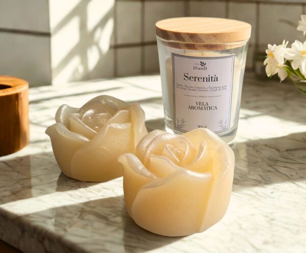 Box Presente (Vela Aromática 70g + 2 sabonetes botão de Rosa Serenità)